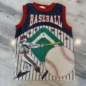 Vintage Kids Baseball Graphic Tank Top Size 7 Klifton Kids Made In USA